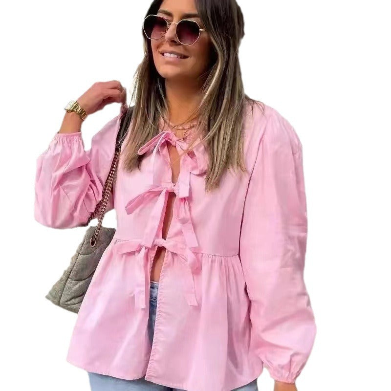 Damen Bluse mit verspielten Rüschendetails und Raffinförderungen Drune