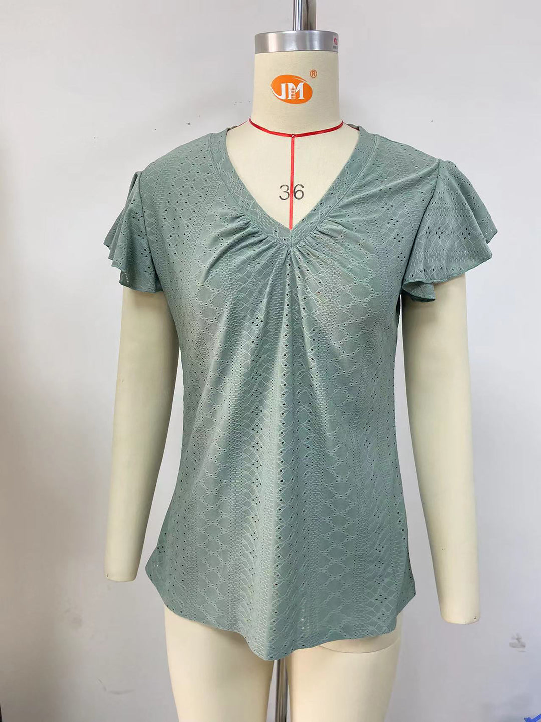 Damen Bluse mit kurzen, strukturierten Ärmeln und raffinierten Lochmustern Drune