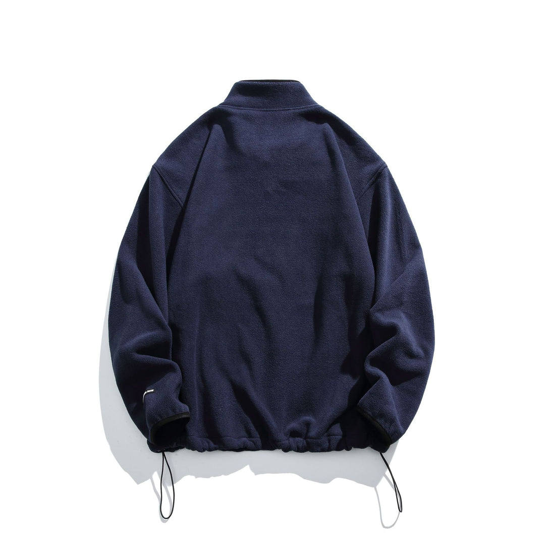 Unisex Fleece-Halbzip-Pullover mit Stehkragen, Kordelzug-Bund und Logostick Drune