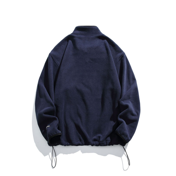 Unisex Fleece-Halbzip-Pullover mit Stehkragen, Kordelzug-Bund und Logostick Drune
