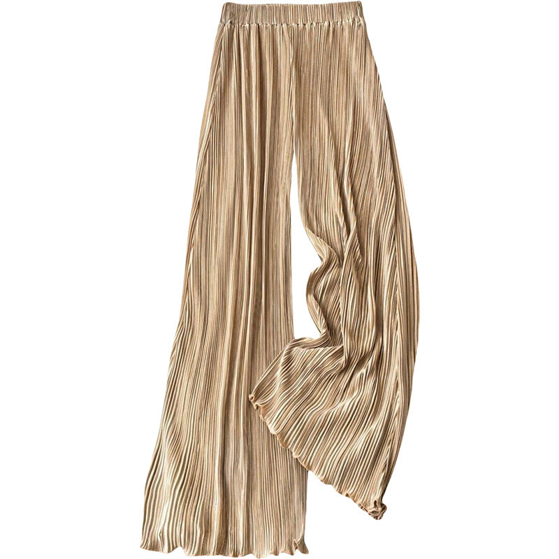Damen plissierte Sommerhose mit hohem Bund und elastischem Taillenbund Drune