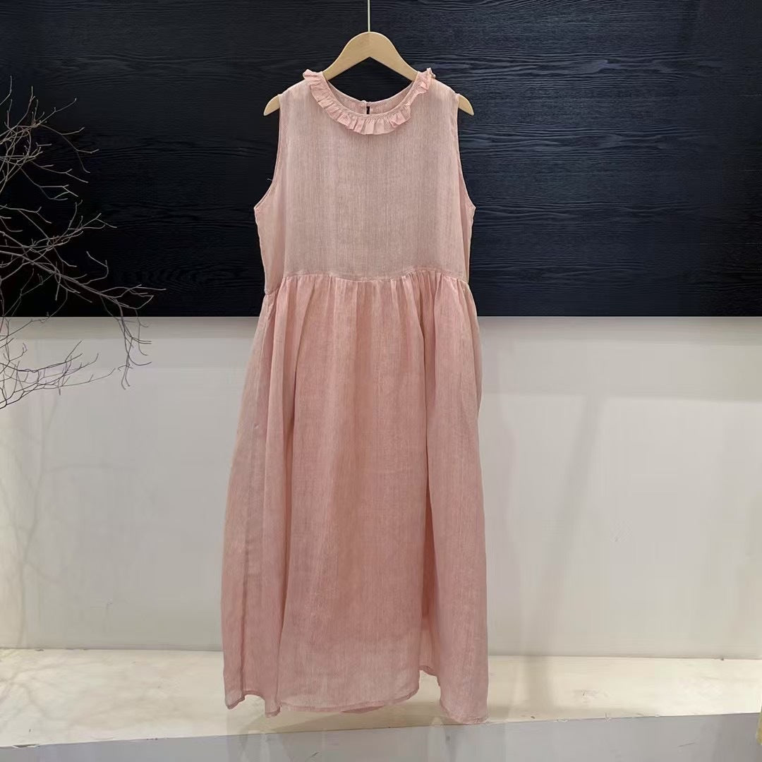Damen Relaxed Fit Rüsch-Leinen-Maxi-Kleid Drune