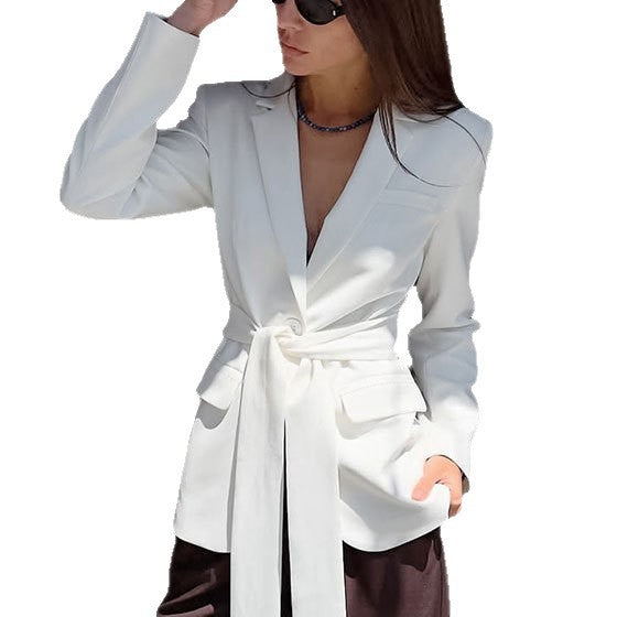 Damen Eleganter Taillierter Blazer mit Knotenverschluss Drune