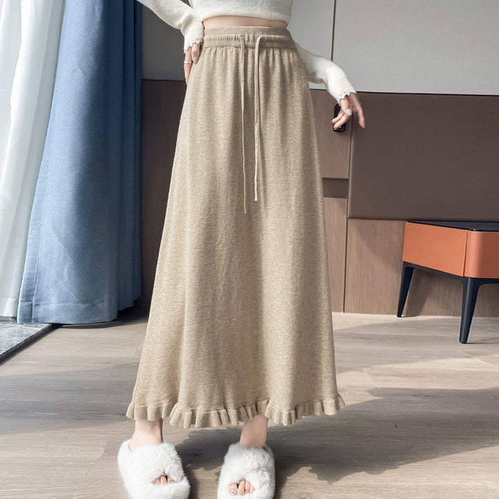Damen Eleganter und fließender Maxirock mit Volantabschluss Drune