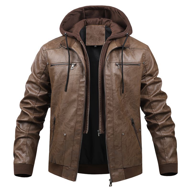 Herren Multifunktionale Lederjacke mit Kapuze Drune