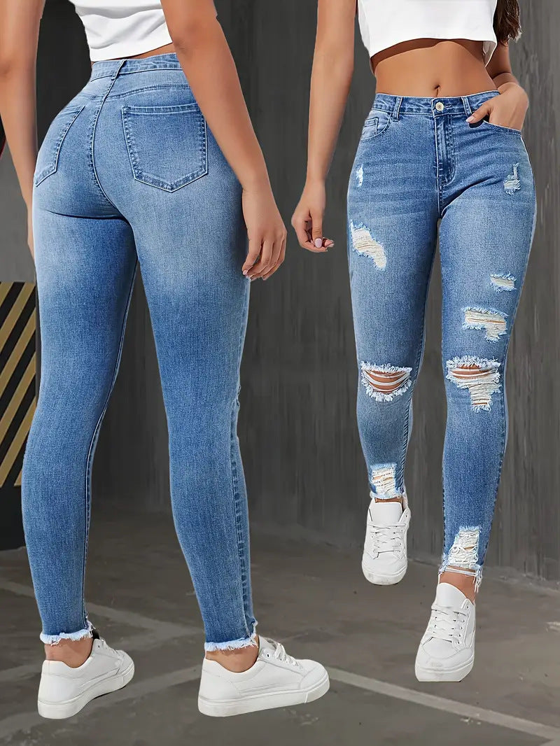Drune | Ripped Raw Edge Skinny Jeans