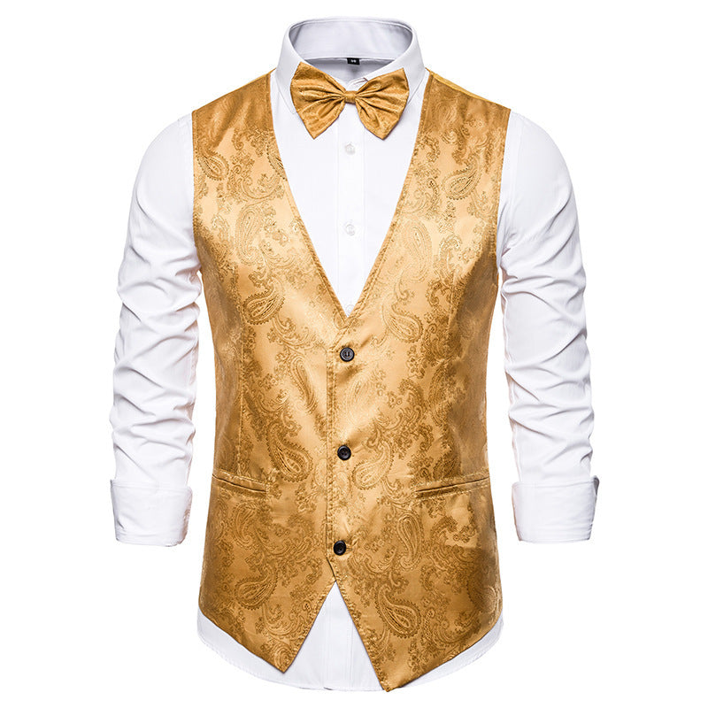 Herren nan taillierte Satinweste mit ornamentalem Jacquardmuster, V-Ausschnitt und drei Knöpfen Drune