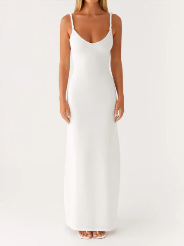 Damen Maxikleid mit schmalen Spaghettiträgern und elegantem V-Ausschnitt Drune