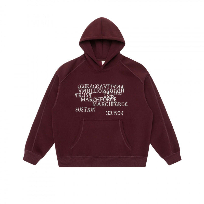 Unisex Oversize Kapuzenpullover mit typografischem Mirror-Print, Kängurutasche und Raglanärmeln Drune