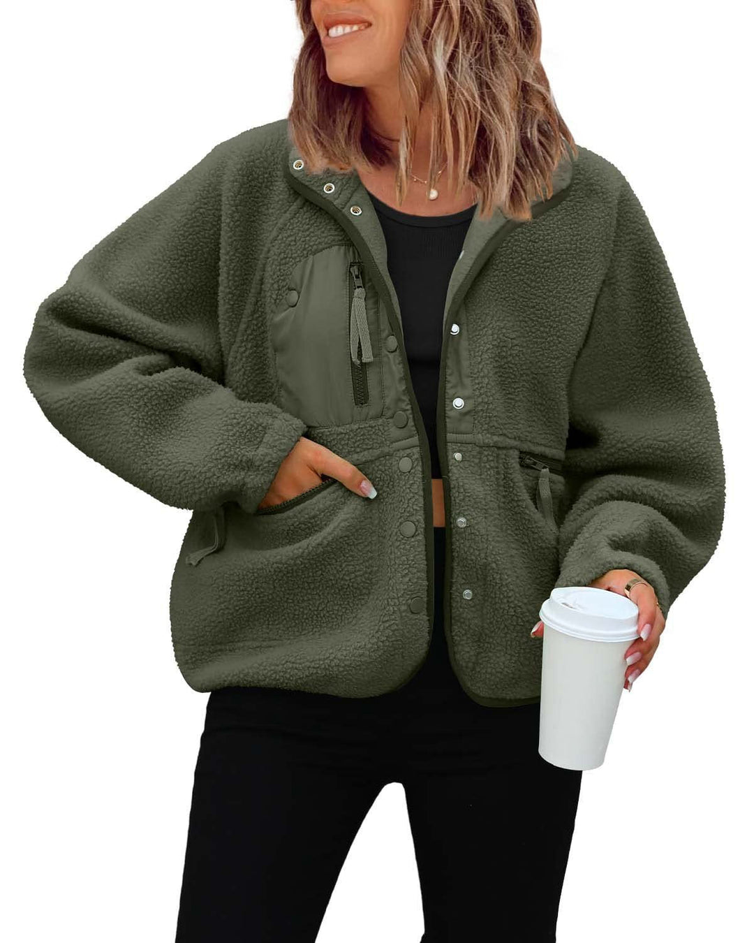 Damen kuschelige Fleecejacke mit praktischen Taschen Drune
