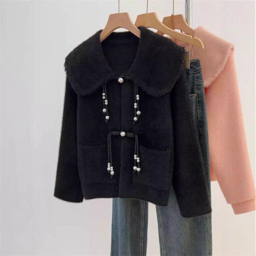 Damen modische Strickjacke mit Perlendetails Drune
