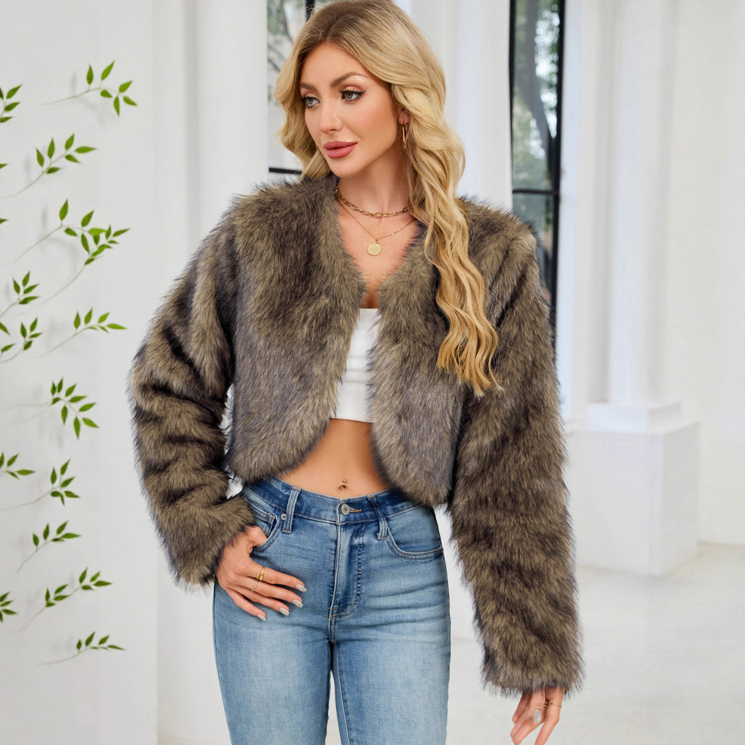 Damen Flauschige Kunstpelzjacke mit weitem Schnitt Drune
