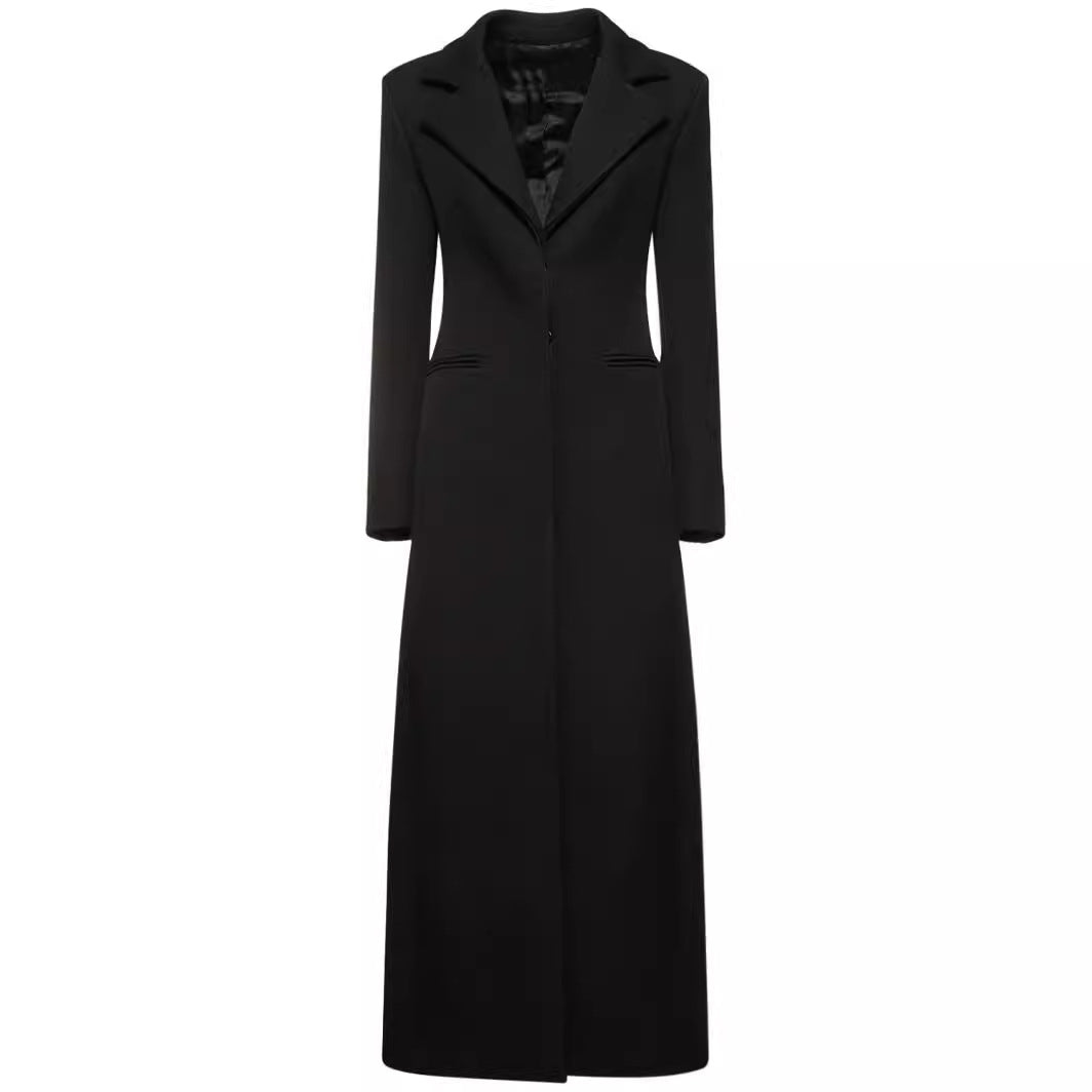 Damen Taillierter Longline-Mantel mit Reverskragen und Einreiher-Schnitt Drune