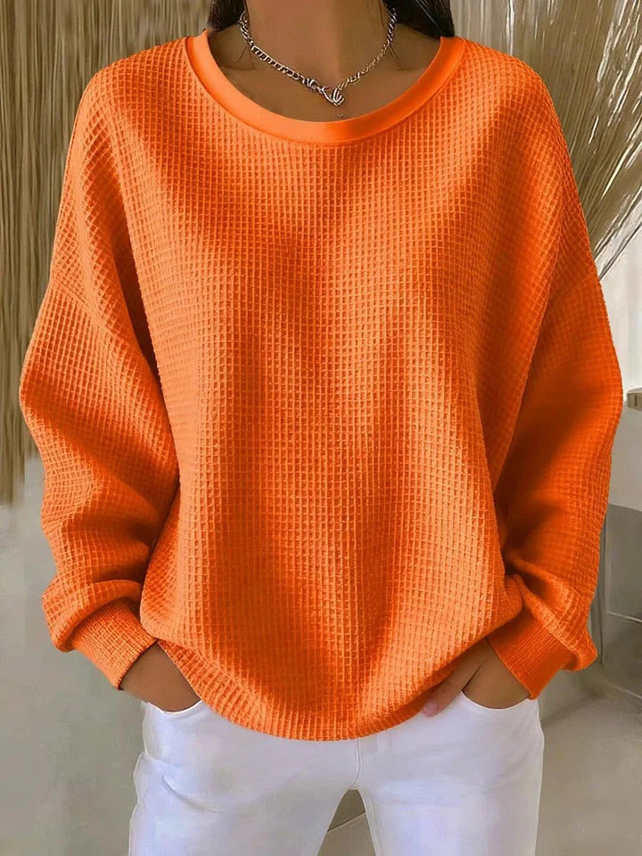 Damen Oversize Waffelstrick-Sweatshirt mit Rundhalsausschnitt Drune