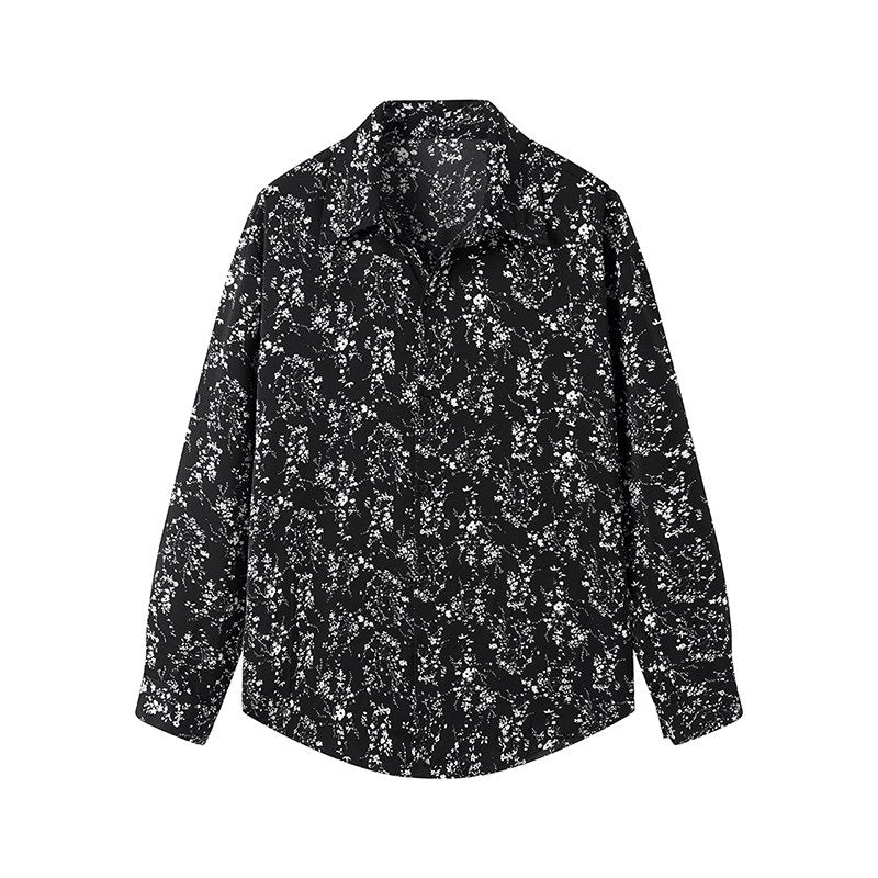 Damen Langärmliges Hemd mit floralem Allover-Print und klassischem Kragen Drune