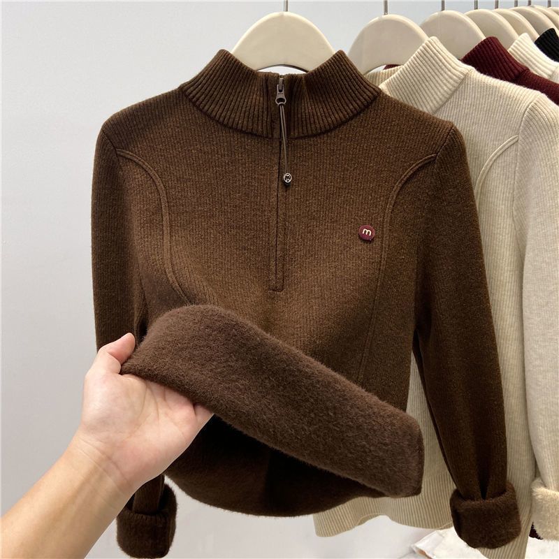Damen Strickpullover mit Stehkragen und Reißverschluss Drune
