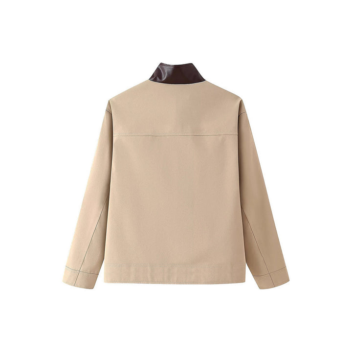 Damen trendige Oversized Jacke mit kariertem Innenfutter und hohem Kragen Drune