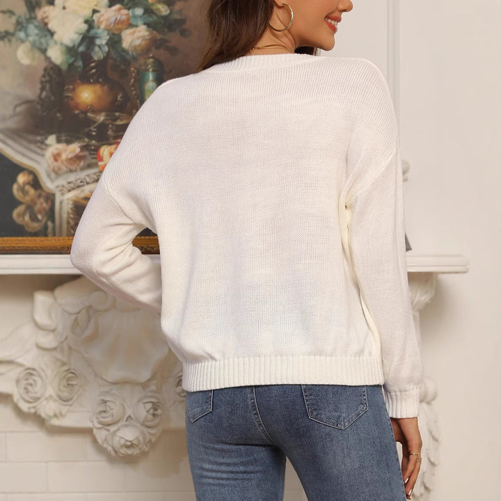 Damen Lässiger V-Ausschnitt Strickpullover Drune