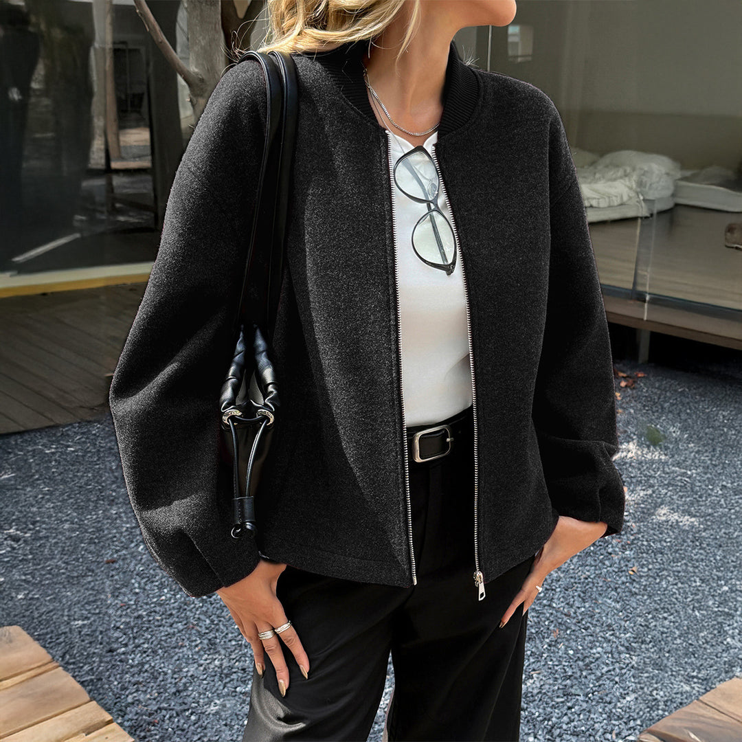 Damen nan leichte Fleece‑Bomberjacke mit Stehkragen, zweiseitigem Reißverschluss und lässiger Oversize‑Passform Drune