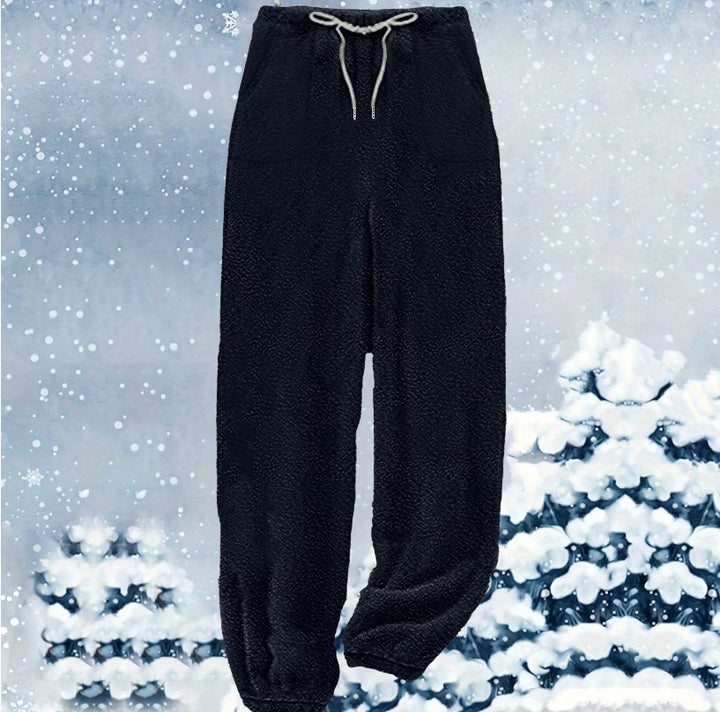 Damen nan kuschelige Sherpa-Fleece Loungehose mit Kordelzug, hoher Taille und elastischen Bündchen Drune