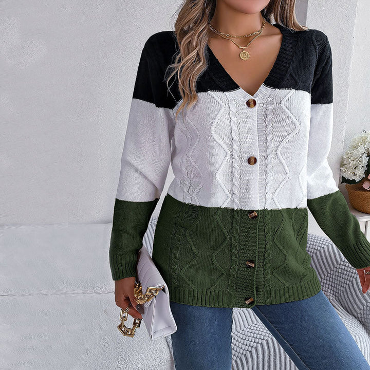 Drune | Farbblock Strickjacke mit Modernem Muster