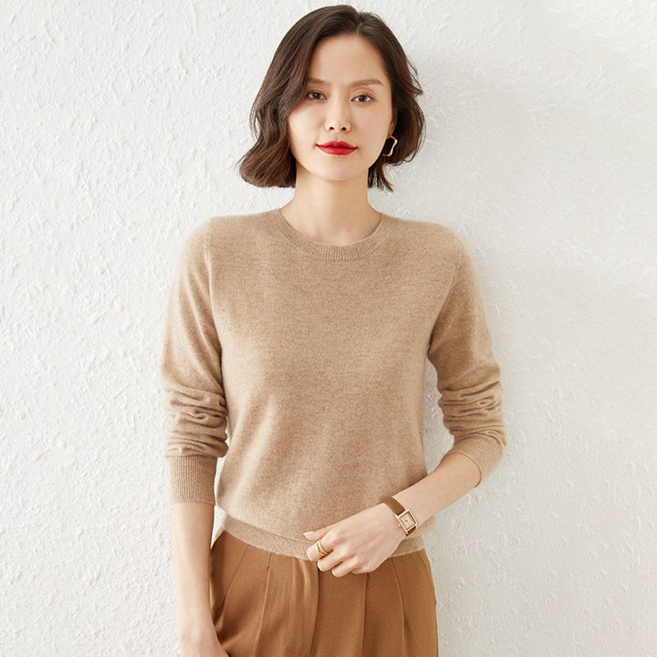 Damen Kurzgeschnittener Feinstrickpullover mit Rundhalsausschnitt und geripptem Bund Drune