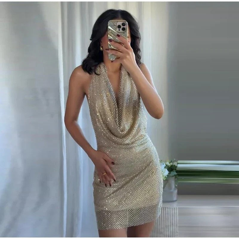 Damen glamouröses Pailletten-Minikleid Drune