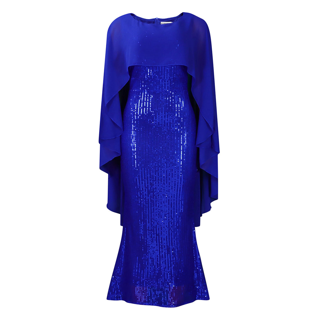 Damen Glamouröses Abendkleid mit schimmernden Pailletten und Cape Drune