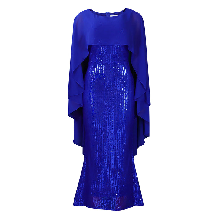 Damen Glamouröses Abendkleid mit schimmernden Pailletten und Cape Drune