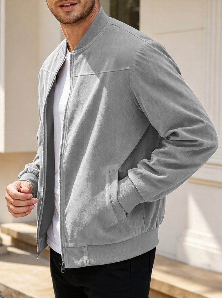 Herren Leichte Bomberjacke im Velours-Look mit Reißverschluss und Rippbündchen Drune