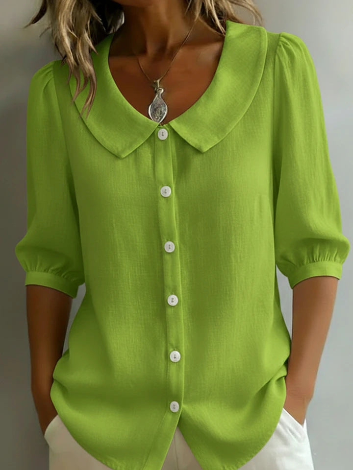 Damen Elegante Bluse mit großem Kragen und Knopfleiste Drune
