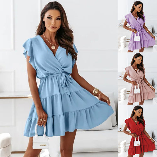 Damen Fließendes Rüschenshirt Wickelkleid Drune