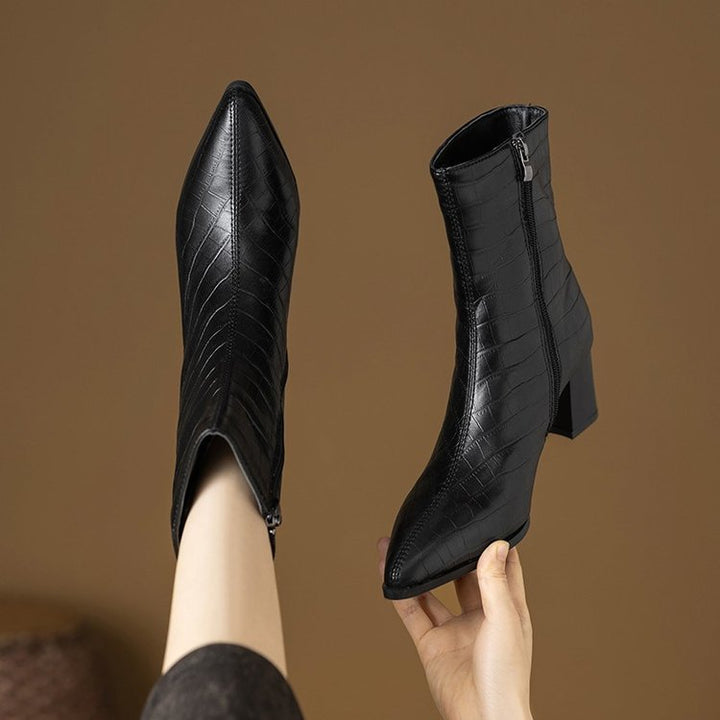 Damen Elegante Croc-Optik Stiefeletten Drune