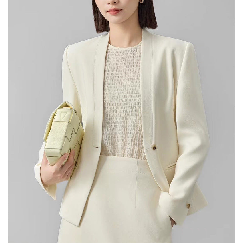 Damen Figurbetonter Ein-Knopf-Blazer mit minimalistischer V-Front und Einschubtaschen Drune