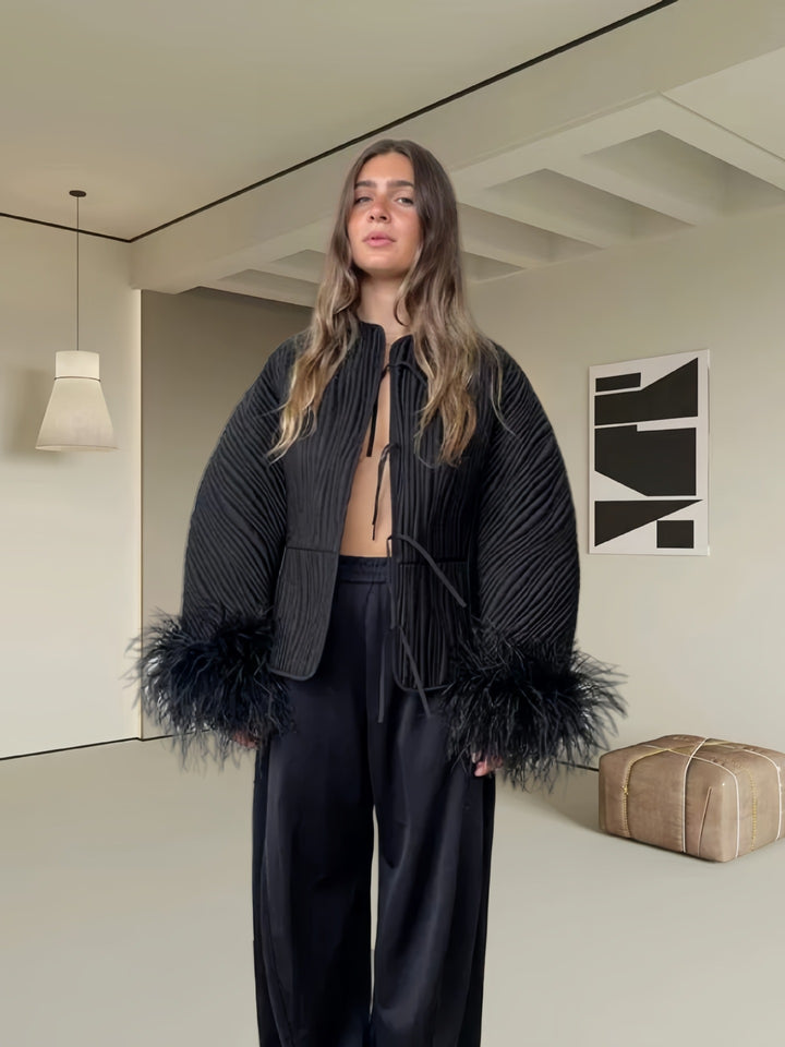 Damen elegante Boucle-Jacke mit extravaganten Ärmeln Drune