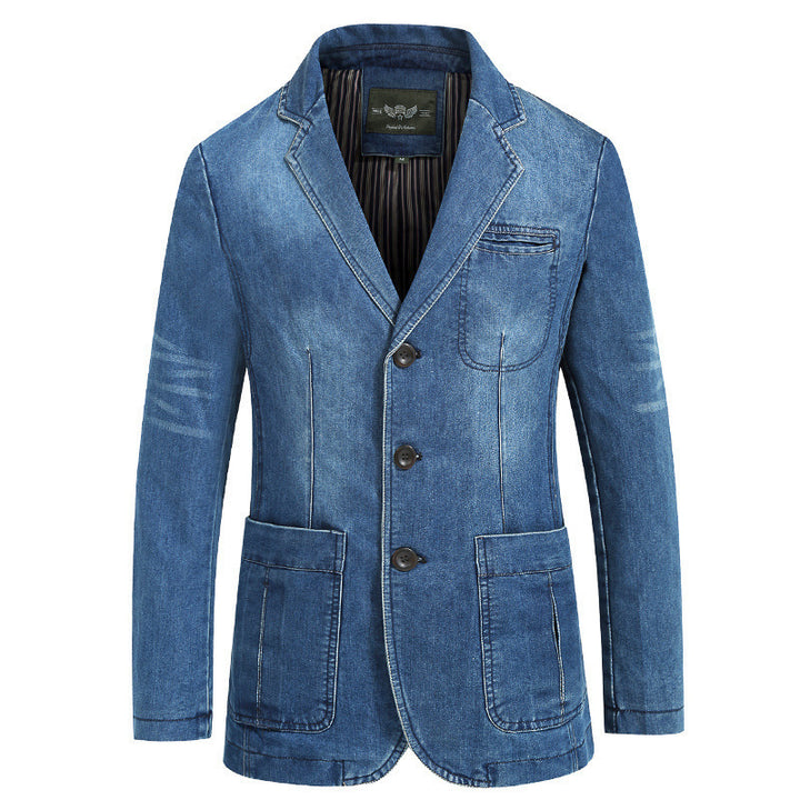 Herren nan Jeansblazer im Tailored-Schnitt mit aufgesetzten Taschen und elastischem Denim Drune