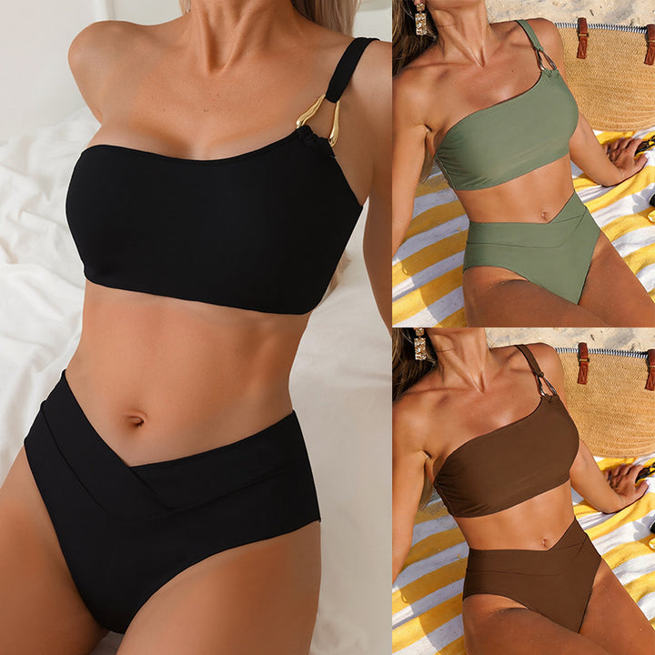 Damen Hochtailliertes Bikini-Set mit asymmetrischem Oberteil Drune