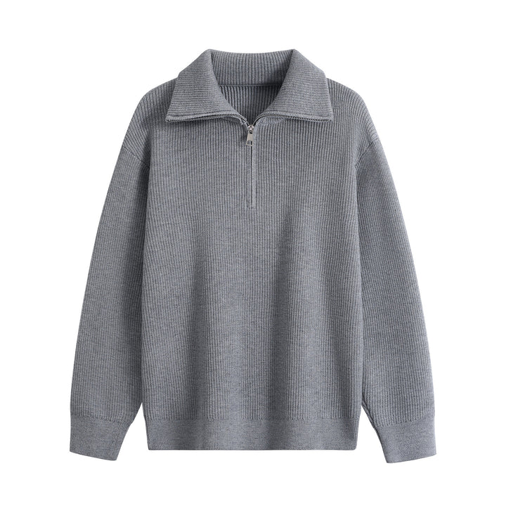 Herren Halbzip-Strickpullover mit Rippenstruktur und großem Umlegekragen Drune