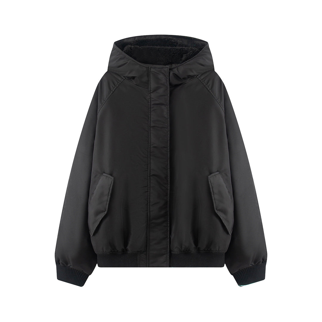 Damen nan wattierte Kapuzenjacke mit Teddyfutter, verdeckter Reißverschluss und Rippbündchen Drune