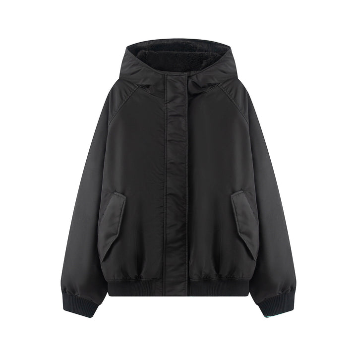 Damen nan wattierte Kapuzenjacke mit Teddyfutter, verdeckter Reißverschluss und Rippbündchen Drune