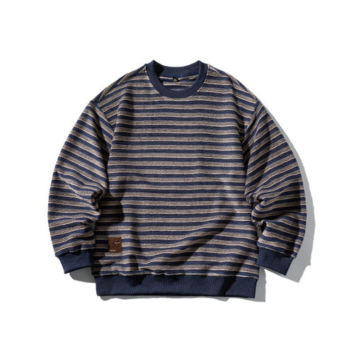 Unisex Gestreiftes Oversize Strick-Sweatshirt mit gerippten Bündchen und Rundhals Drune