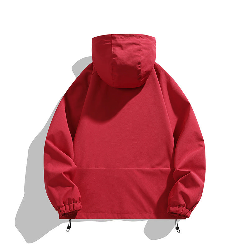 Unisex Leichter Kapuzen-Windbreaker mit wasserabweisender Oberfläche, Reißverschlusstaschen und Kordelzug Drune