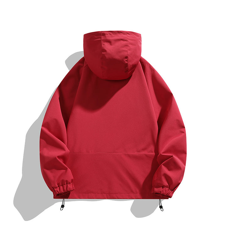Unisex Leichter Kapuzen-Windbreaker mit wasserabweisender Oberfläche, Reißverschlusstaschen und Kordelzug Drune