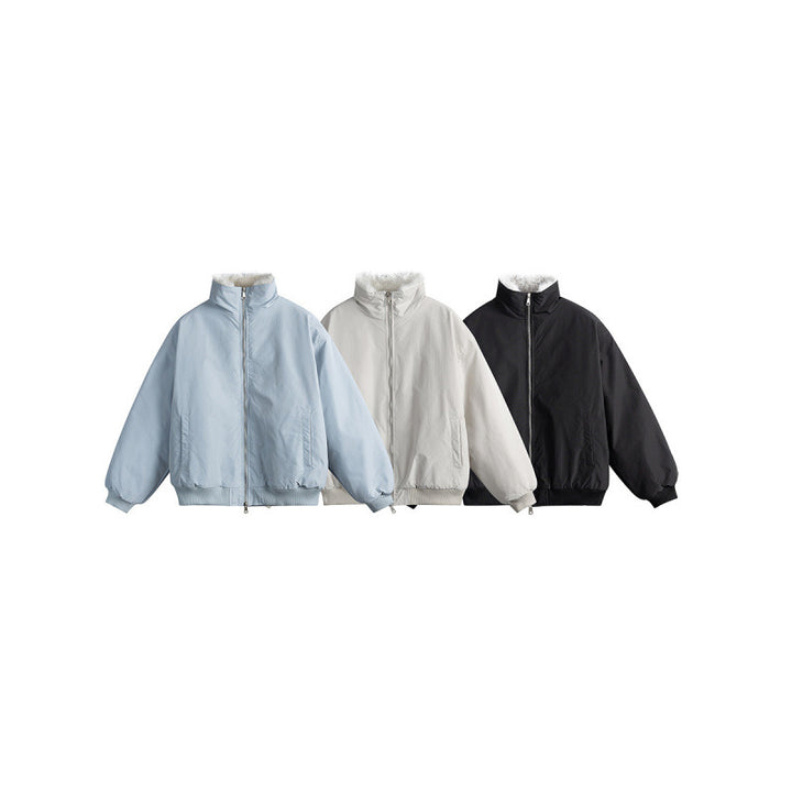 Damen Kurze Boxy-Steppjacke mit hohem Schalkragen, Teddykragen und elastischen Rippbündchen Drune