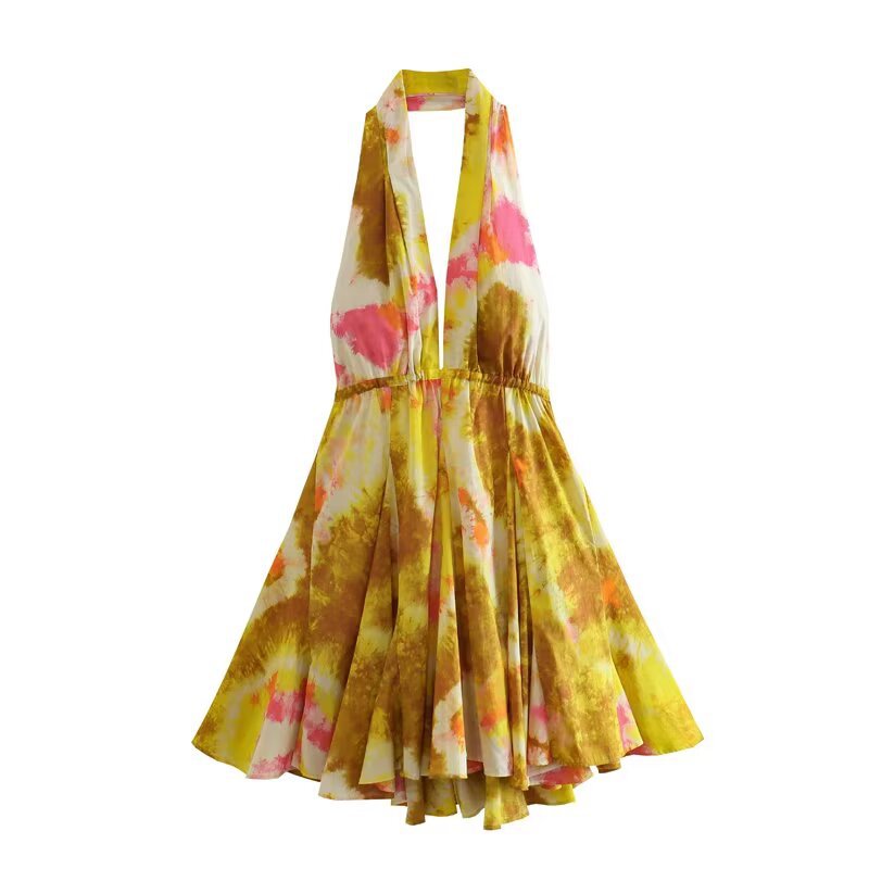 Damen Halterneck Kleid mit fließendem Rock Drune