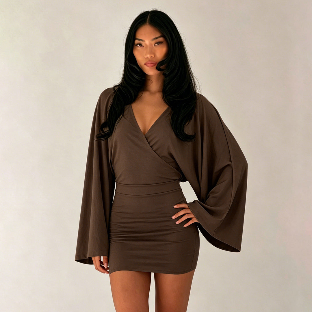 Damen nan Wickel-Minikleid mit Kimonoärmeln, taillierter Miedernaht und stretchigem Jersey Drune