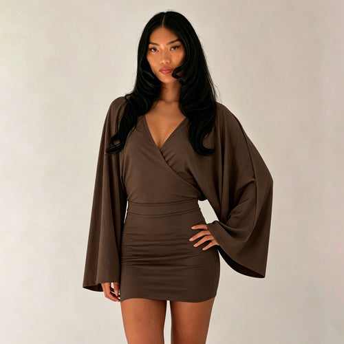 Damen nan Wickel-Minikleid mit Kimonoärmeln, taillierter Miedernaht und stretchigem Jersey Drune