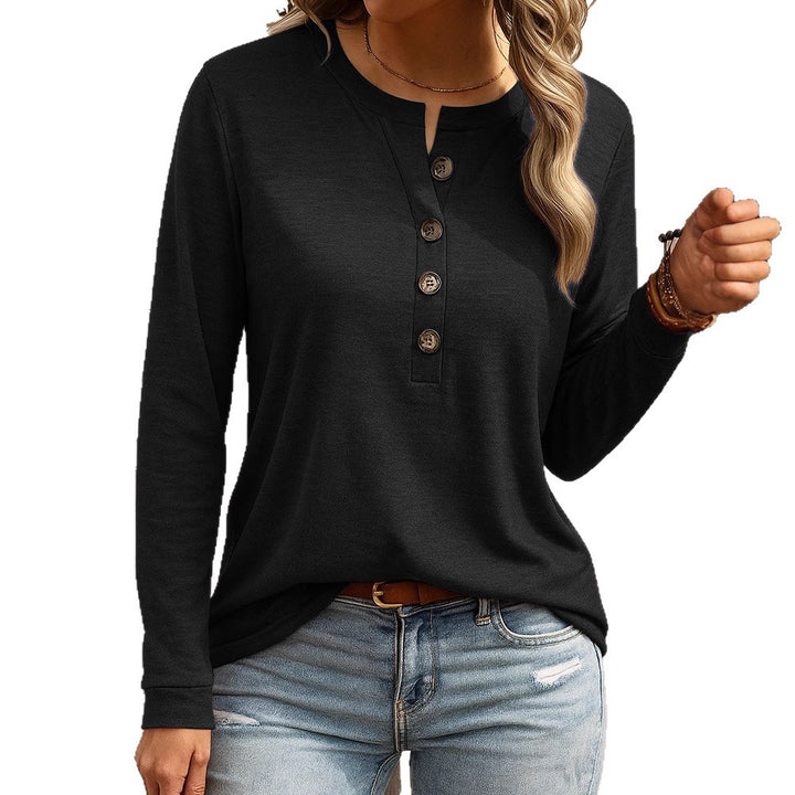 Damen Langarm-Henleyshirt mit Knopfleiste und Notch-Ausschnitt Drune