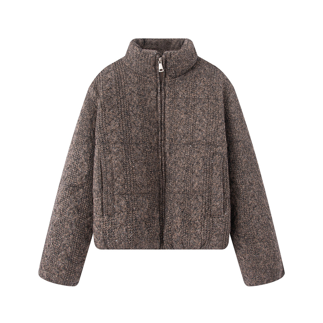 Damen nan gesteppte Strickoptik-Steppjacke mit Zopfmuster, Stehkragen und Eingrifftaschen Drune