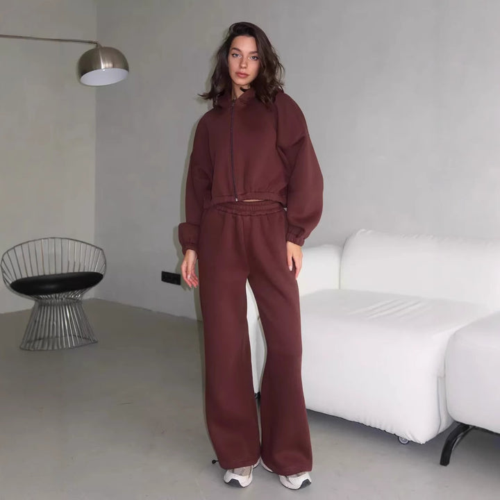 Damen Oversize Sweatset mit Reißverschluss Bomberjacke und Highwaist Jogginghose Drune